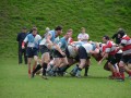 Golfer breaks from the scrum